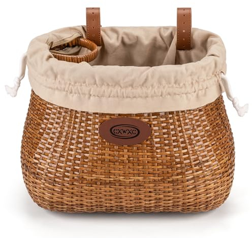 CXWXC Bike Basket - Handmade Rattan Bike Baskets for Girls Women - Front Bicycle Bike Basket with Coffee Cup Holder for Beach Cruiser, Scooter, Ebike (Coffee Brown)