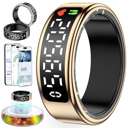 2025 Smart Ring for Men And Women, Fitness Tracker Ring IP68 Waterproof, Health And Sleep Tracker Rings with LED Display Compatible with iOS/Android/Activity/Heart Rate/SpO2/Sleep/Stress
