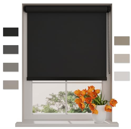 DTCH® Verdunklungsrollo ohne Bohren, schwarz, 80 x 190 cm | 100% verdunkelnd, inkl. Klemmfix, Aluminium-Unterleiste, Metall-Kettenzug, Breite kürzbar, Breiten bis 240 cm, kindersicher