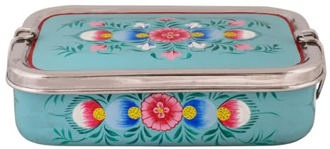 Crafting Love Hand Painted Steel Tiffin Box: sea Blue Floral Tiffin, Lunch Box