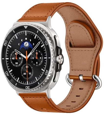 MiRowy Läderarmband för Samsung Galaxy Watch 8 40 mm 44 mm/Samsung Galaxy 8 Classic 46 mm 2025, metallspänne ventilerande klockarmband, läderband ersättningsband