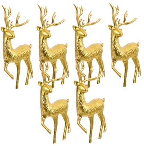 MUELODSIC 6 Piezas Figuras de Reno Navideñas Doradas Decoración Festiva para Mesa y Oficina Estatuillas Resistentes para Ambientes Hogareños y Fiestas