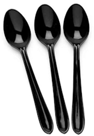 Generisk 50 Black Plastic Spoons Strong Heavy Duty Black Plastics, Reusable and Washable Spoons Perfect for Parties, Tableware and Dinnerware,Reusable
