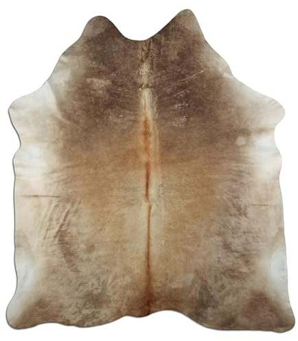 Livorio K346 Tapis en peau de vache - 220 x 190 cm - Beige/marron - Produit naturel unique en provenance d'Amérique du Sud - Peau de vache véritable - Champagne clair