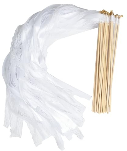 30 Stück Wedding Wands, Zauberstäbe Hochzeit Luftschlangen mit Glöckchen, Seidenfeenstäbe flattern bei der Hochzeit für Hochzeiten, Geburtstage, Weihnachten, Feiertagsfeiern Verwendet (weiß)
