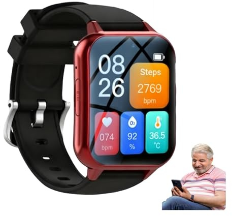 customty 2025 Senior Smart Watch with Fall Detection & SOS, GPS Tracker for Elderly Safety, 1.83 Screen, Heart Rate/BP Monitor, IP67 Waterproof for Android & iPhone (Red)