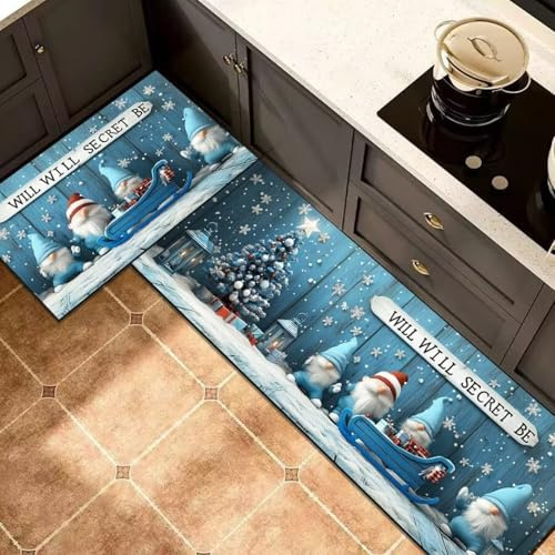 küchenteppich Weihnachtsblau Küchenläufer,Teppich Für küchenteppich waschbar rutschfest,fussmatte aussenWeich Und Superabsorbierend Waschbar In Waschmaschine 40x60+40x120