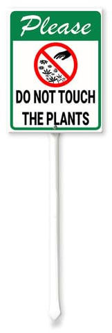 Vdenvileye Panneau d'avertissement « Please Do Not Touch the Plants » avec piquet - 11,5 x 15 cm - En aluminium antirouille - Décoration de pelouse - Pour extérieur, rue, jardin