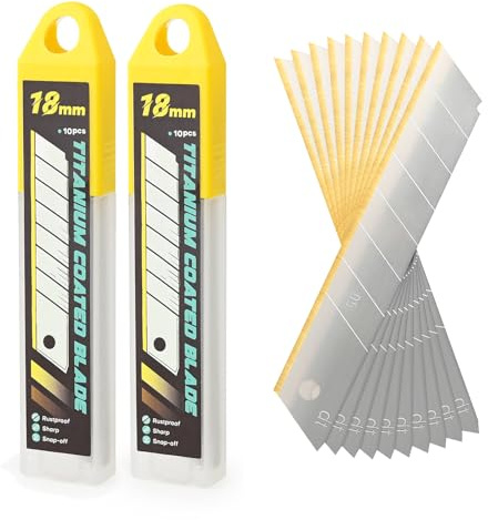EHDIS 20 skärknivar, blad, 18 mm med titan, ersättningsblad för skärknivar, skärkniv, katterkniv, brytblad, extremt skarp, i praktisk dispenserlåda