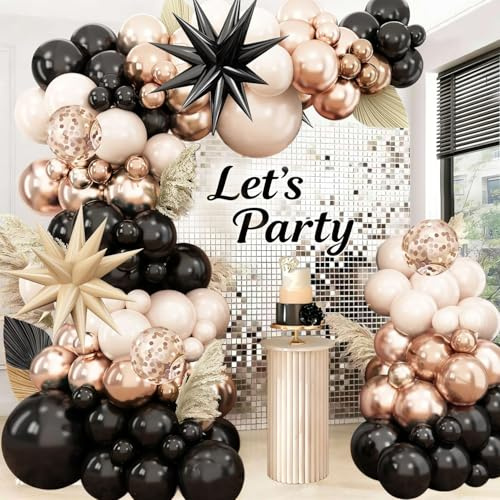 Luftballon Girlande Schwarz Weiß, 116 Stück Ballon Geburtstag Schwarz Beige | Helium Ballons Girlande Schwarz Beige Gold Konfetti,Party Deko for Geburtstag Hochzeit Ruhestand Abschluss Neues Jahr Ramadan