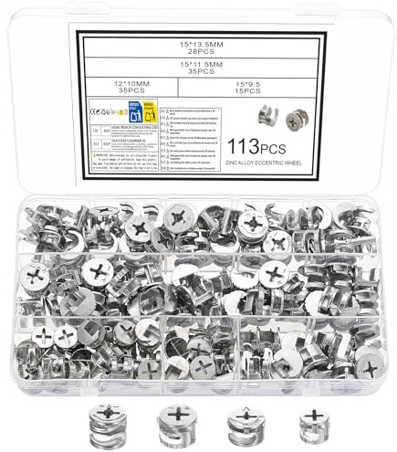 113 Pcs Conectores para Muebles, Tuercas de Seguridad de Leva para Muebles, Tornillos de Leva, tuercas de conexión para Herrajes, cajones, muebles y conectores de gabinetes