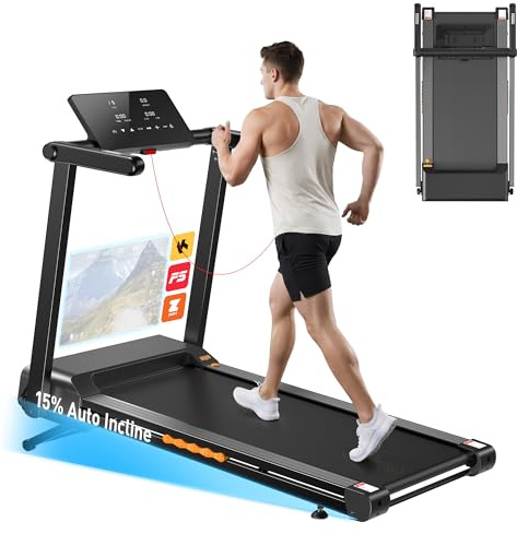 JAGJOG Laufband mit 15% Auto-Steigung und 15-Zoll-LED-Anzeige | 3.5-PS-Motor, 12 HIIT-Programme, App, 1-14km/h, Voll vormontiert und bis 136 kg