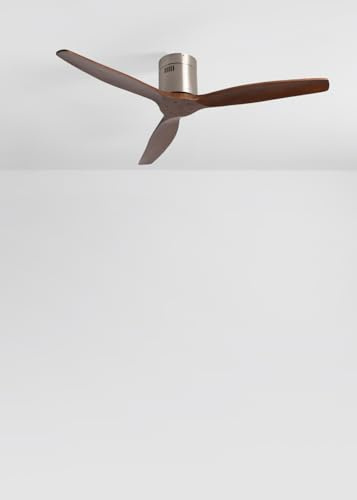 CREATE / WINDCALM NATURAL WOOD M/Ventilatore da soffitto nichel pale legno noce e telecomando / 40W, Temporizzatore, Ø132 cm, 6 velocità, silenzioso, funzione estate-inverno