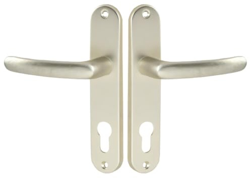 Vachette Set de Poignée de Porte sur Petite Plaque - Version Clé I, Porte d'Entrée, Bureau, Garage - Entraxe 165 mm - Système de Pose Facile - Aluminium Résistant - Finition Champagne - Garantie 2 Ans