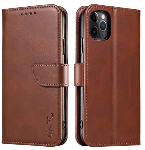 LOLFZ Hülle für iPhone 11 Pro, Premium PU Leder Handyhülle mit Kartenfach Ständer Magnetische Klapphülle für iPhone 11 Pro - Braun