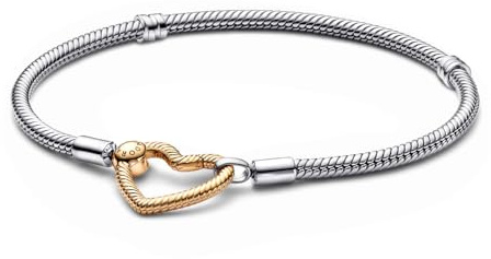 Pandora Moments Snake chain sterling silver bracelet with 14k gold-plated heart clasp, 18