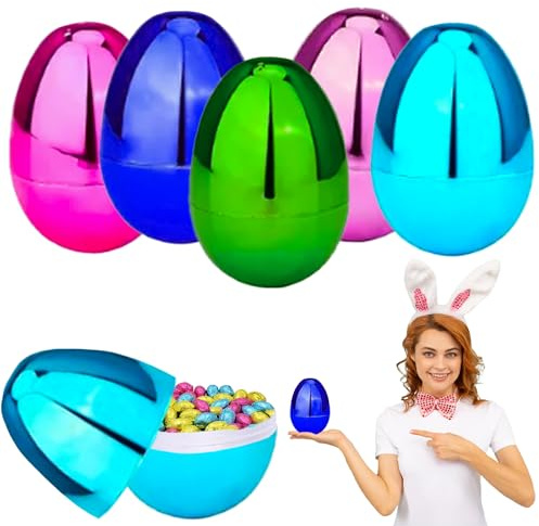 Chochkees Fillable Easter Eggs (6-Pack) 6 Inch Jumbo Metallic Colorful Plastic Easter Eggs, Stands Upright, Perfect for Easter Egg Hunt, Easter Hunt, Assorted Colors, 6 Giant Fillable Eggs