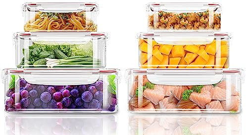 KICHLY 6 pezzi contenitori in plastica a tenuta stagna per alimenti- (6 contenitori, 6 coperchi) per cucina, dispensa, credenza – sicuro nel Microonde e congelatore a prova di perdite-senza BPA-Rosso