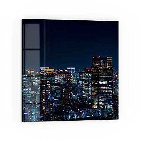 DEQORI Küchenrückwand Glas | Motiv Tokio bei Nacht | 60x60 cm | Bad- oder Herd-Rückwand | Herdblende Spritzschutz für Küche & Badezimmer | Moderne Deko für Fliesenspiegel