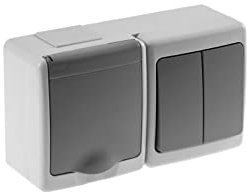 1-Fach Aufputzsteckdose mit Doppelschalter Grau IP44 16A/250V Schuko Aufputz Feuchtraum Steckdose Grau