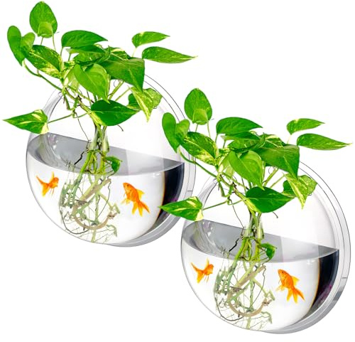 Ziliny 2 Pcs Hanging Wall 1 Gallon Fish Bowls Acrylic Clear Wall Fish Tank for Beta Aquariums Mounted Plant Bubbl Ecosphere Decor
