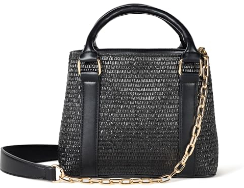 The Drop Orla Boxy Umhängetasche Saddle Cross Body, Schwarzer Strohhalm, Einheitsgröße