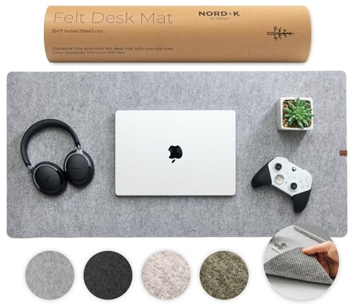 Nordik Large Felt Desk Mat - Marle - 35 x 17 inch - Full Desk Keyboard Mat - Keyboard and Mouse Pad - Large Desktop Felt Pad