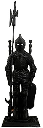 Black 5-Piece Fireplace Tool Set Ages Knight Design Heavy Duty Wrought Iron Toolset with Poker Shovel Tongs Brush for Outdoor Indoor