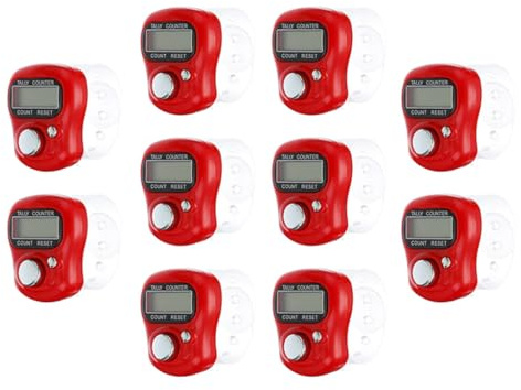 Hitopin 10PCS Finger Tally Counter, Elektronischer Fingerzähler, Finger Counter Clicker Reihenzähler, 5 Digit Mini Handzähler, Lap Track Handheld Counter, für Inventur, Sport, Marketing, Golf (Rot)