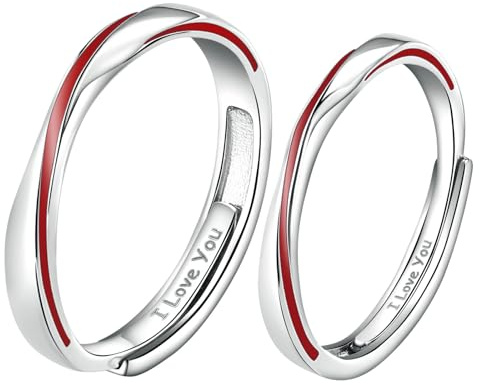 BCughia Bague Argent Fiancaille, Bagues pour Mariage I Love You Fil Rouge Mobius Bague Homme Femme Ouverture Réglable