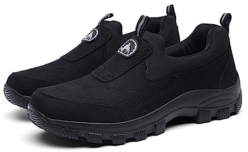 Baskets pour homme - Chaussures de sport en daim - Respirantes - Séchage rapide - Antidérapantes - Chaussures d'extérieur - Chaussures de travail orthopédiques à enfiler, Noir , 44 EU