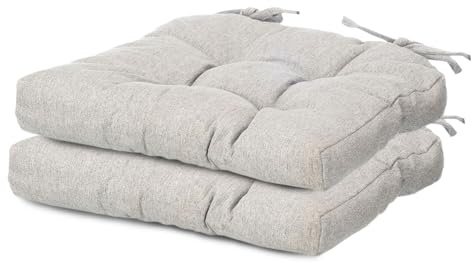 TIENDA EURASIA – Pack Cojines Sillas | Material Tela (Poliéster) | Material de Relleno 100% Poliéster | Tamaño 40x40x7 cm | 2 Cordones de Sujeción | Cojines Exterior Jardín (Gris Claro, Pack 2)