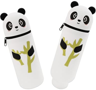 KLINNA 2-in-1 Federmäppchen Stand Up, Silikon Stifthalter und Federtasche für Mädchen, Niedliches Tier Design als Bleistifttasche, Praktisches Panda Mäppchen für Junge und Viele Stifte