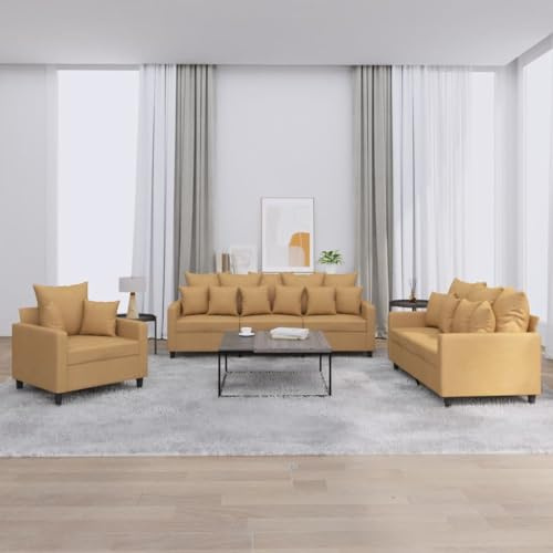 Qnhdfrt 3-teilige Sofagarnitur Braun Samt mit Kissen – Sessel, 2-Sitzer und 3-Sitzer Sofa Set für Wohnzimmer Lounge mit bequemer Polsterung und robustem Gestell