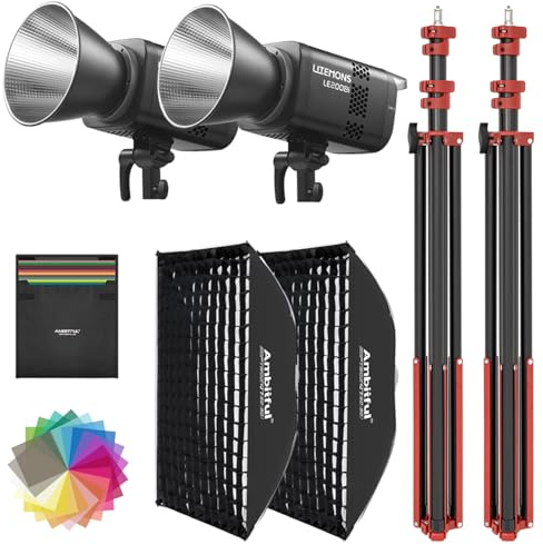 GODOX LE200Bi 220W tvåfärgad COB LED-projektorsats med snabbmonterad softbox, 280 cm stativ/9,18 fot, färgtemperaturområde 2800K - 6 500 K, färgåtergivningsindex (CRI)