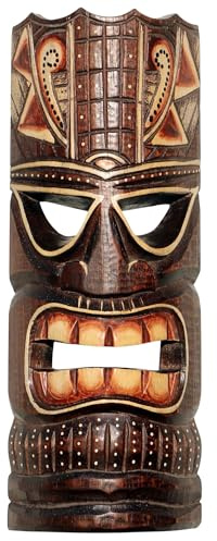 Wogeka - 30 cm Tiki Holz Maske - Handarbeit aus Holz als Geschenk-Idee zur Deko, Schnitzerei von Bali, Neuseeland Maori Maske 83.30