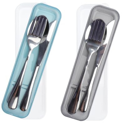 XRVRILE 2 Set de Cubiertos de Viaje, con Estuche, Cubiertos de Acero Inoxidable Reutilizables para Llevar,Portátiles para Oficina, Viaje, Picnic (Negro, Verde)