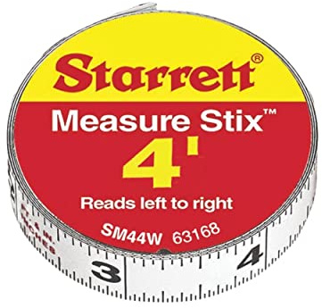 Starrett 63168 SM44W Steel Tape Measure with Adhesive Back, 1/2-Inch x 4'