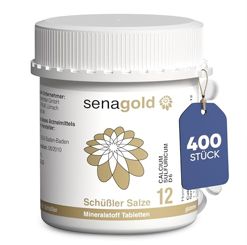 Senagold Schüssler Salze Nr. 12 – Calcium sulfuricum D6 – 400 Tabletten – Das Salz der Gelenke – gluten- & alkoholfrei – hergestellt nach Homöopathischem Arzneibuch in Deutschland