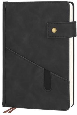 Thboxes Notizbuch A5 Liniert, Hardcover PU-Leder mit 360 Seiten, Schwarz | 100GSM Papier, Druckknopf-Verschluss, 2 Lesebänder, Innentasche, Für Büro, Schule Und Reisen