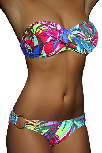 ALZORA Twist Push Up Bandeau Bikini Set Mujer Pushup Bañador Rojo 10435, A7., L