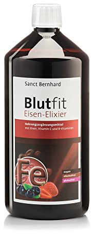 Sanct Bernhard Blutfit Eisen-Elixier | 1000 ml | Mit Eisen, Vitamin C und B-Vitaminen | Für Blutbildung, Energiestoffwechsel und Immunsystem | Made in Germany | Laktosefrei, glutenfrei, vegan