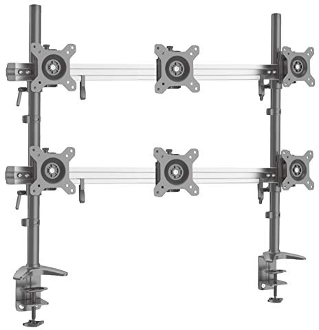 HFTEK 6-Fach-Monitorarm Halter Tischhalterung für 6 Bildschirme von 15 bis 24 Zoll mit Tisch-Klemmsystem - VESA 75/100 (MP236C-XN)