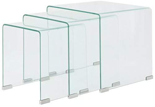 Festnight uppsättning med 3 sidobord | glasbord soffbord coffebord | tillverkat av härdat säkerhetsglas | transparent