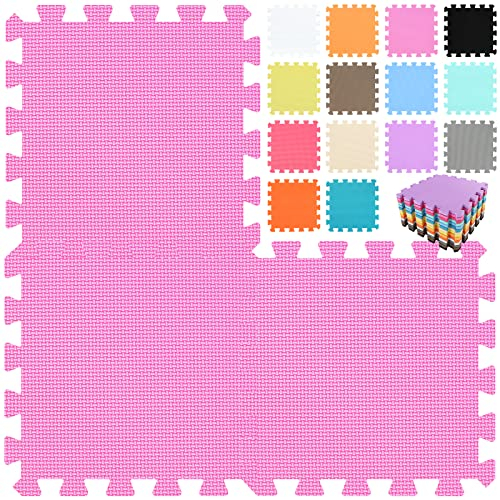 qqpp EVA Rubber 18 Tiles Interlocking Puzzle Foam Floor Mats - Baby Play Mat for Playing | Exercise Mat for Home Workout. Pink. QC-Cb18N