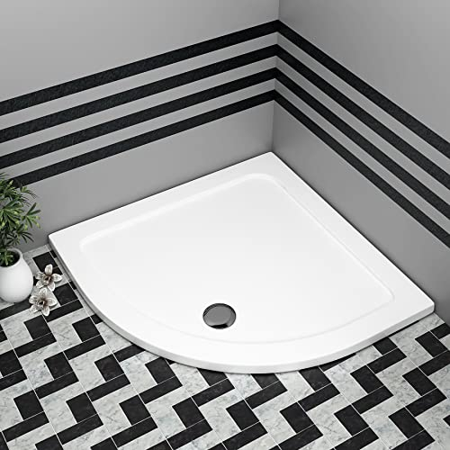 Bathroom 900 x 900mm Shower Tray Gloss White Slimline 40mm Stone Resin Quadrant Base with Free Waste Trap Kit