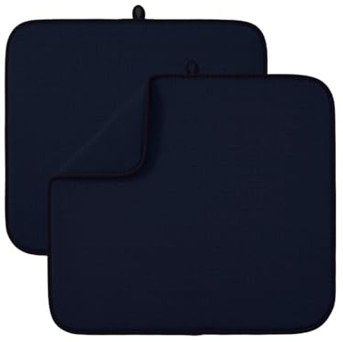 Lifaith - Lot de 2 tapis de séchage en microfibre pour cuisine - Tapis absorbant pour égouttoir de vaisselle - Pour verre, assiette et tasse - 40 cm x 46 cm - Bleu foncé
