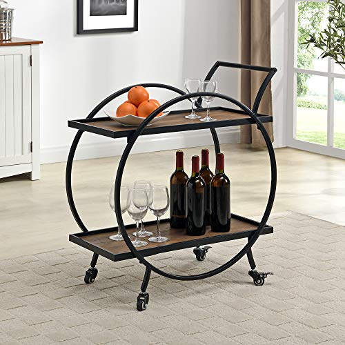 FirsTime & Co. Black and Brown Odessa Bar Cart, 2 Tier Mobile Mini Bar, Kitchen Serving Cart and Coffee Station with Storage for Liquor, Metal and Wood, Modern, 28 inches
