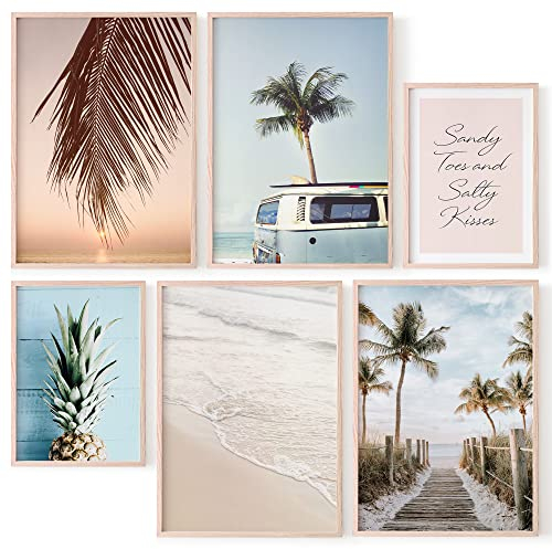 OHBIMBA® Sets Von 6 Poster & Kunstdrucke Zum Einrahmen - Zimmer Deko Und Wanddeko Wohnzimmer - Boho Deko und Bilder Schlafzimmer - Strand Wanddeko - Größe 4X A3 + 2X A4