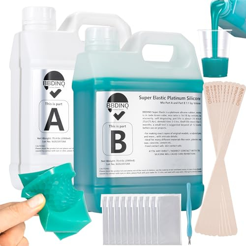 BBDINO Flüssigsilikon-Kautschuk, Super Elastisches Flüssig Silikon zum Gießen, 4000g, Formsilikon, 1A:1B Gemischt Silikon für Silikonformen, Harzformen, Kerzenformen, Gipsformen, Jadegrün